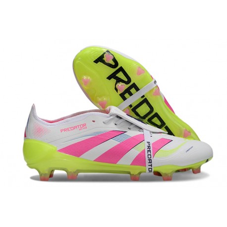 Adidas Predator 25 Elite Foldover Tongue FG Bianco Rosa Lucido Limone Lucido